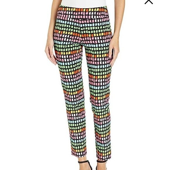 Krazy Larry Pants Womens 12 Black Rainbow Box Pull On Stretch Cropped Colorful - Picture 2 of 8